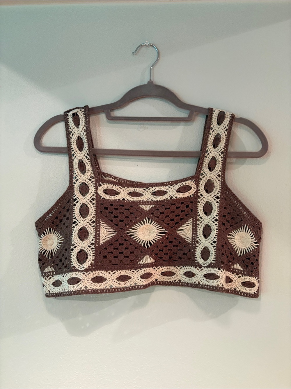 Boho Crochet Cotton Knitted Crop Tank Top Size L
